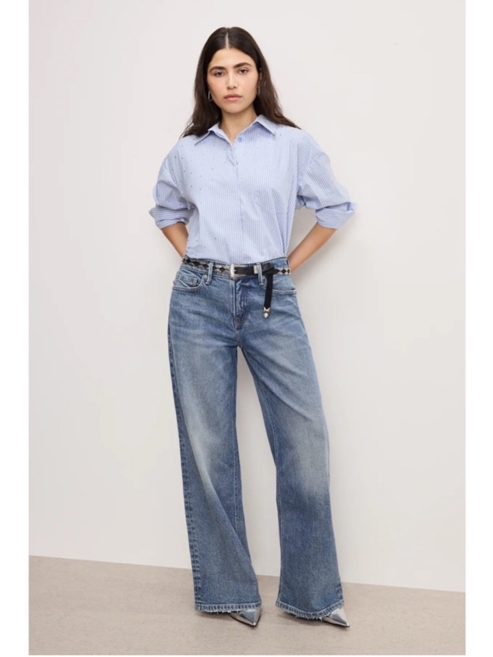 GOOD AMERICAN Good Petite Ease Wide Leg Relaxed Jeans 10/30 Petite